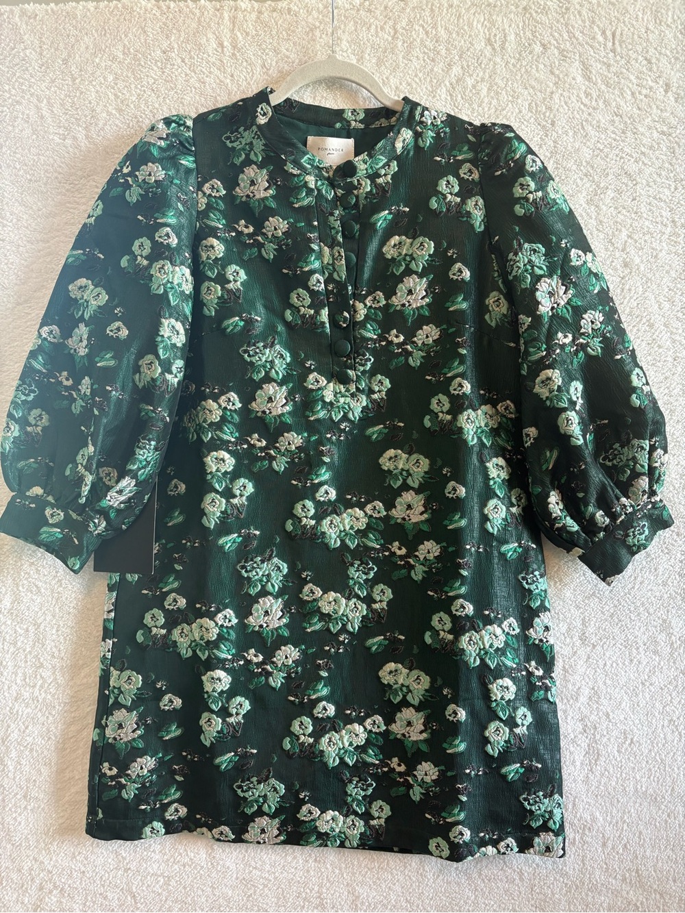Pomander Place Emerald Magnolia Floral Jacquard Samantha Mini Dress Sz Med NWT